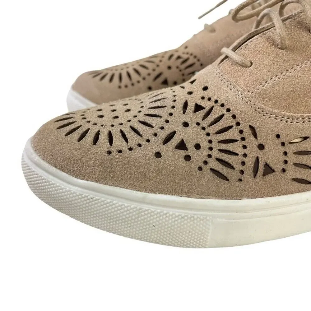 Naughty Monkey Womens Suede Leather Lace Up Perforated Flats Sneakers Shoes 9.5